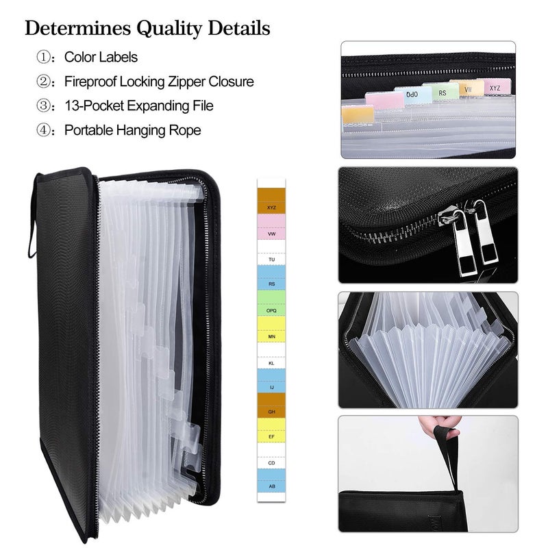 ENGPOW Fireproof File Folder Fireproof Fire and Water Resistant Money Document Bag with A4 Size 13 Pockets Zipper Closure Non-Itchy Silicone Coated Portable Filing Organizer Pouch(14.3" x 9.8") - Image 3